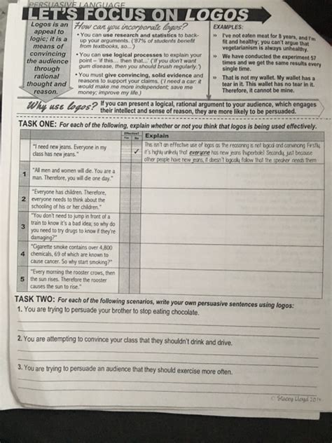 Using Ethos Pathos Logos Answer Key Worksheet