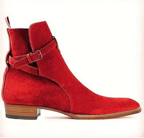 Men Red Color Jodhpur Rounded Buckle Strap Suede Leather High Ankle