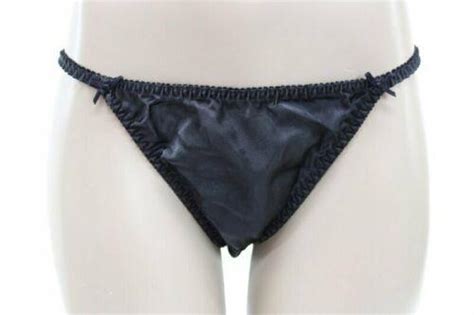 Vintage Delicates Satin String Bikini Panties Shinny Black Large