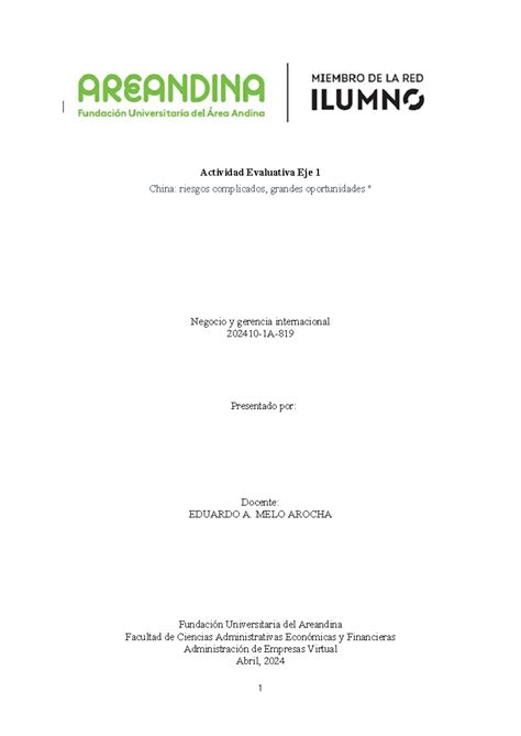 Negocios Y Gerencia Internacional Eje 2 Actividad Evaluativa Eje 1