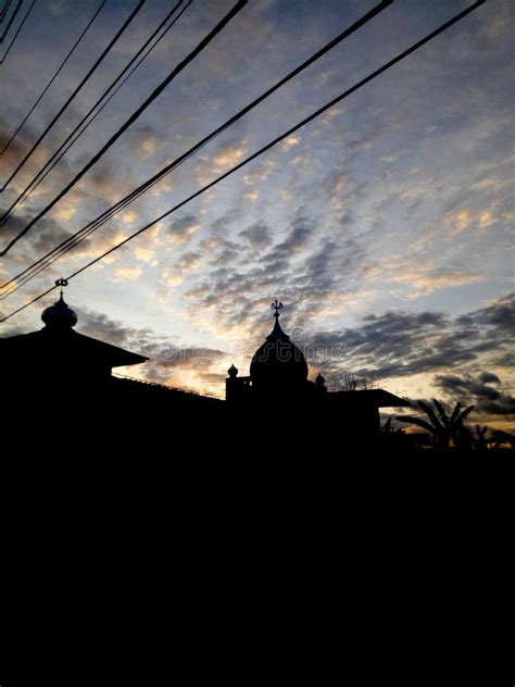 Silhouette of a Mosque at Sunset. Beautiful Sky Stock Image - Image of ...