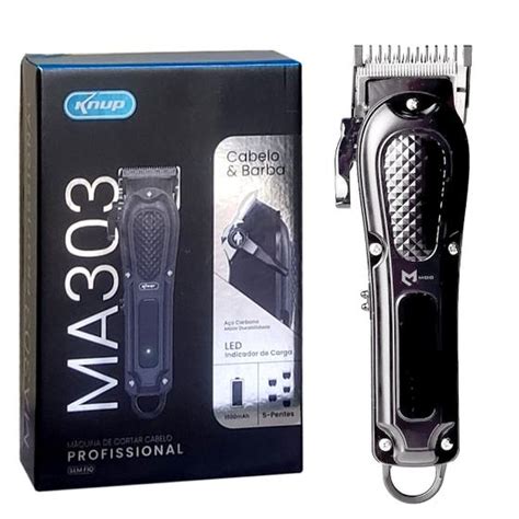 Maquininha De Cortar Cabelo E Barba Sem Fio LED Carbono Knup