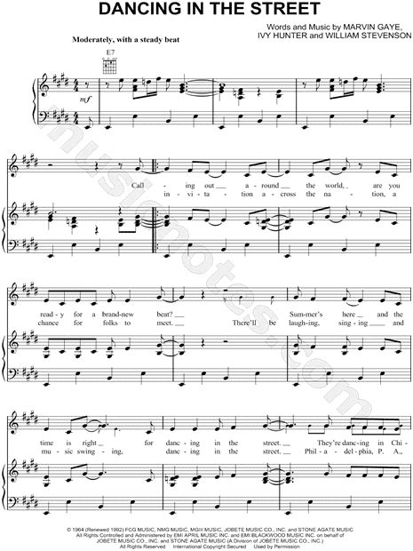 Dancing In The Street Sheetmusic By Martha And The Vandellas Arranged