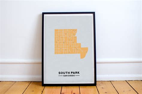 South Park Map Print // South Park Art Print // San Diego Map // San ...