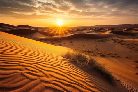 Premium Photo Desert With The Sun Setting Behind The Dunes Casting A