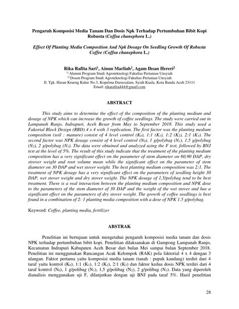 PDF Pengaruh Komposisi Media Tanam Dan Dosis Npk Terhadap Pertumbuhan