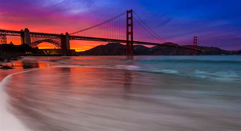 golden gate bridge san francisco beach ocean sunset hd