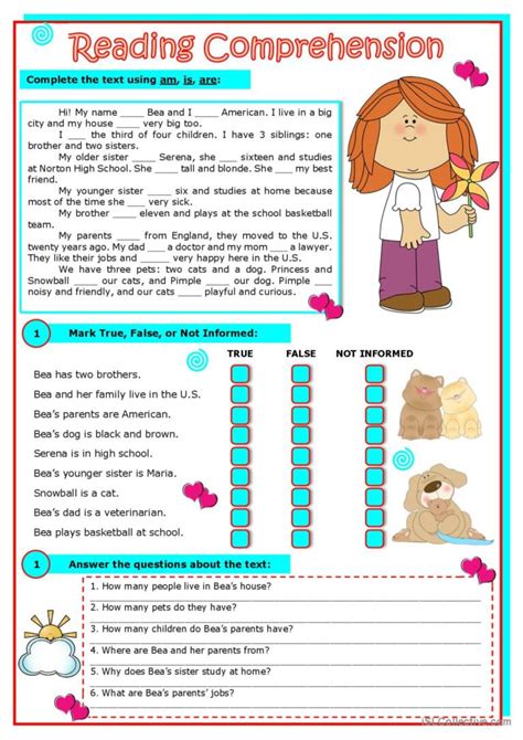 Reading Comprehension Is Are Am English Esl Worksheets Pdf Doc