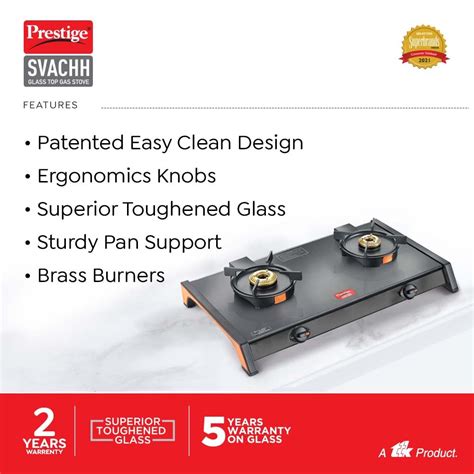 Prestige Svachh Glass Top 2 Burners With Liftable Burner Gas Stove B