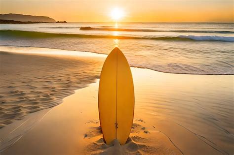 Premium Photo A Surfboard On The Beach At Sunset