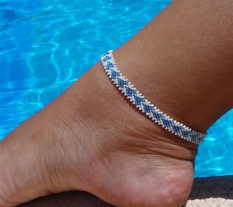 Sapphire Loveheart Ankle Bracelet Daisy Seed Bead Anklet Cream Beach