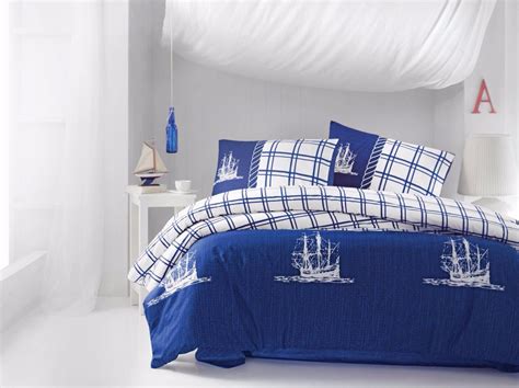 Blue Nautical Duvet Cover 100% Cotton Blue Bedding Set Bed Linen Queen ...