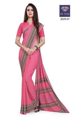 Printed Daily Wear Air Hostess Uniform Saree 6 3 M With Blouse Piece