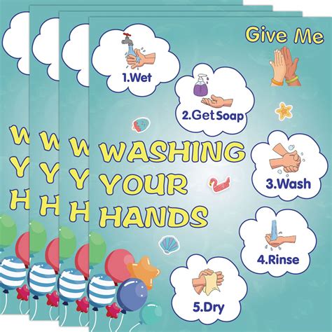 Buy 4Pack Washing Your Hands Poster Tear Resistant And Water Resistant