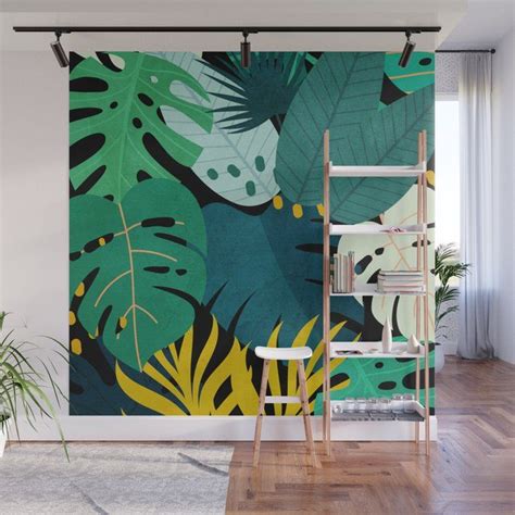 Tropical Jungle Leaves Wall Mural By City Art Society6 Jungle Wall