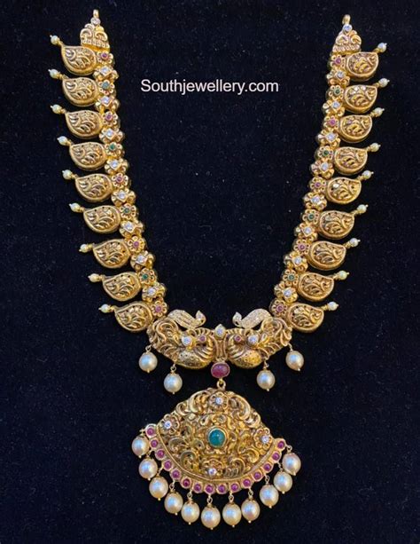 Antique Gold Nakshi Mango Haram Indian Jewellery Designs