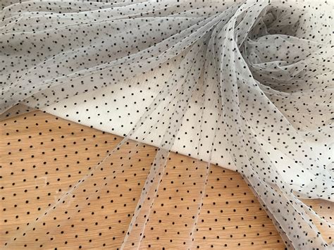 Grey Soft Tulle Fabric With Black Velvet Polka Dots Etsy