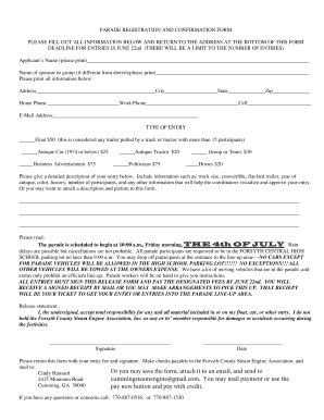 Fillable Online Parade Registration And Confirmation Form Fax Email