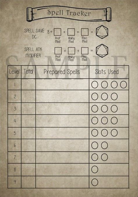 A Simple Vertical Spell Slot Tracker For Use With Spell Casting