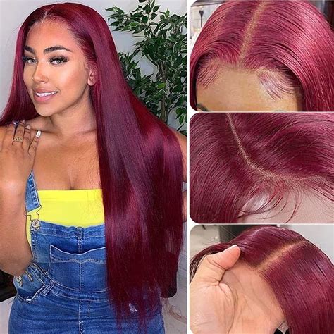 99j Burgundy Straight Lace Front Wig Human Hair 13x4 Hd Lace Front Red Colored Wig