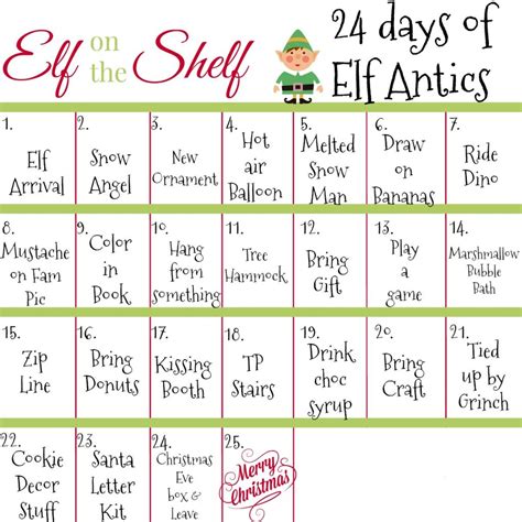 Days Of Elf On The Shelf Ideas Elf On The Shelf Calendar