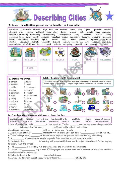 Describing Cities Key Included Esl Worksheet By Majocar