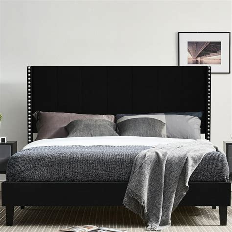 Sesslife Black Platform Bed Frame, Queen Bed Frame with Raised Wingback ...