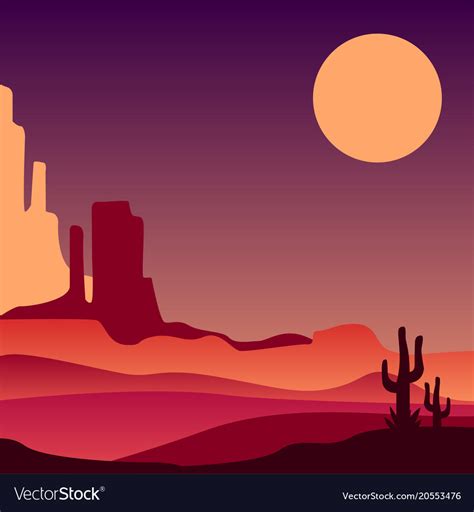 Stony Arizona Desert With Silhouettes Of Cacti Vector Image