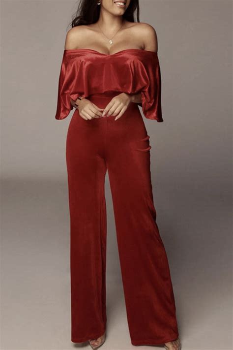 Lovely Stylish Flounce Design Red One-piece Jumpsuit_Jumpsuit_Jumpsuits ...