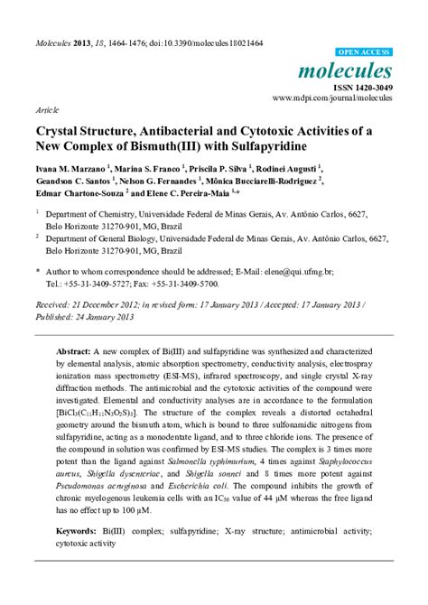 (PDF) Crystal Structure, Antibacterial and Cytotoxic Activities of a ...