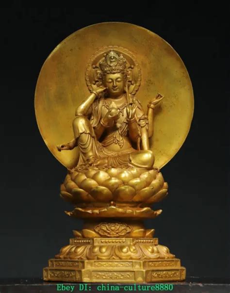 16 TIBET PURE Bronze Gilt 6 Arms Kwan Yin Guan Yin Boddhisattva