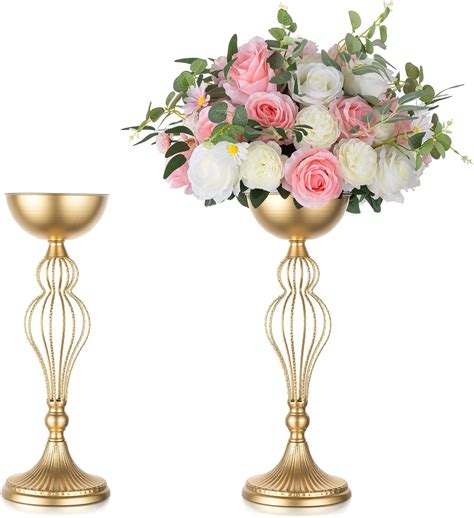 Sziqiqi 2 Pcs Gold Wedding Centrepiece Vases With Pot 47cm Metal Tall