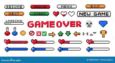 Pixel Game Ui 8 Bit Interface Buttons And Arrows Health And Mana