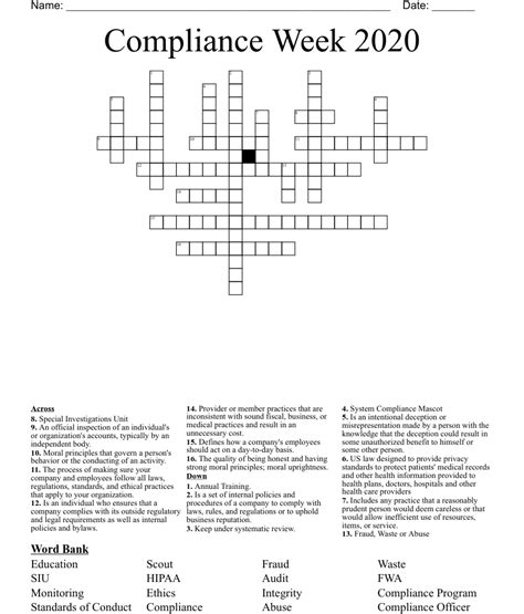 Compliance Week 2020 Crossword WordMint