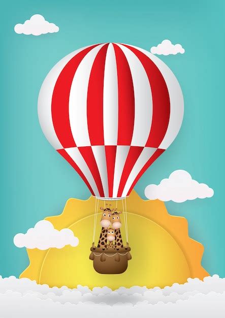 Premium Vector Cute Cartoon Hot Air Balloon And Giraffe