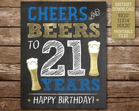 Cheers And Beers To 21 Years Printable Sign 21st Birthday Etsy