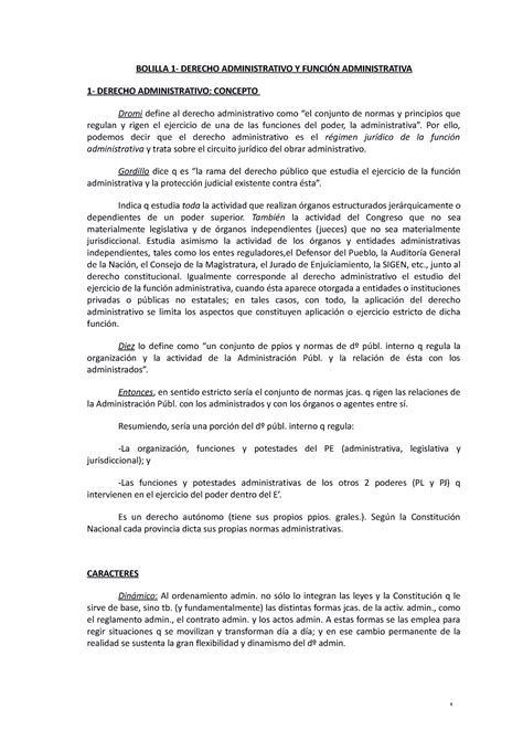 Administrativo Bolilla 1 BOLILLA 1 DERECHO ADMINISTRATIVO Y FUNCIÓN