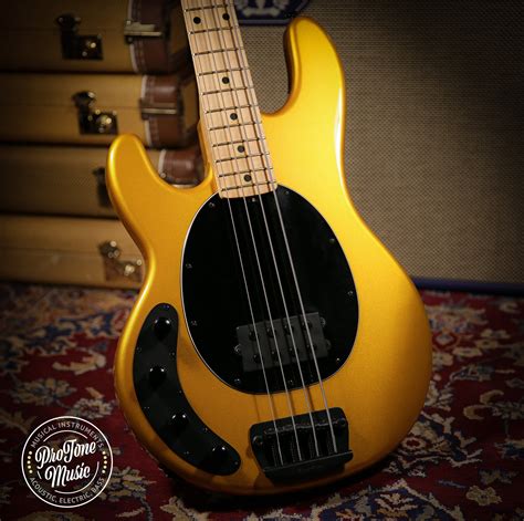 Ernie Ball Music Man Left Handed Sting Ray 4 String Firemist Gold Black Hardware Protone Music