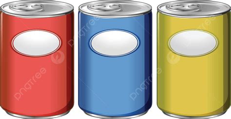 Three Cans With Different Color Labels Isolated White Set Vector