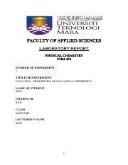 Laboratory Report Exp 7 - COLLOIDS - PROPERTIES OF COLLOIDAL DISPERSION ...
