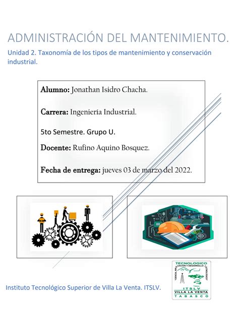 SOLUTION Unidad 2 Taxonom A De Los Tipos De Mantenimiento Y Conservaci