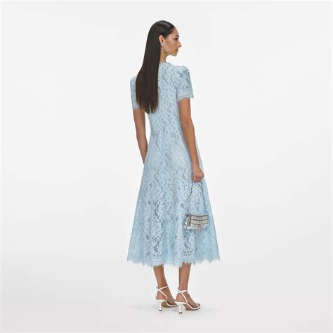 blue lace embellished midi dress  portrait