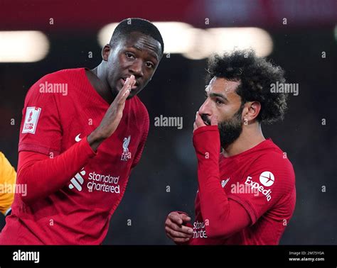 Liverpools Ibrahima Konate Left And Mohamed Salah During The