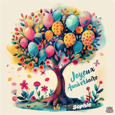 Arbre Ballons Avec Le Texte Joyeux Anniversaire Sophie Cartes