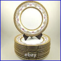 CROWN SUTHERLAND Bone China 12 Gold Encrusted Dinner Plate Set With