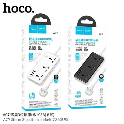 ของแท100 Hoco AC7 Multifunctional safety socket USB C USB A x 3