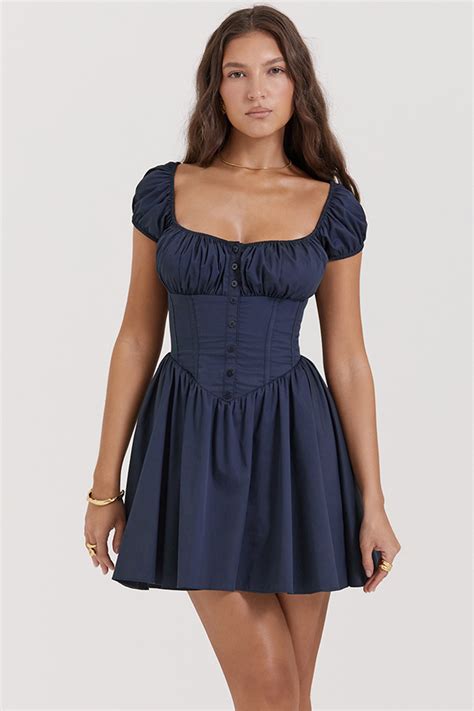 Clothing Mini Dresses Nala French Navy Gathered Mini Dress