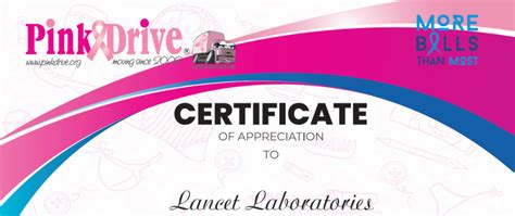 Pink Drive-Certificate of appreciation - Lancet Laboratory