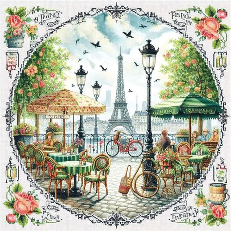 Pdf Paris France Eiffel Tower Cafe Counted Cross Stitch Pattern City