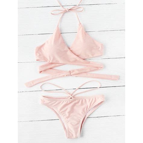 Strappy Detail Halter Wrap Bikini Set 13 Liked On Polyvore Featuring